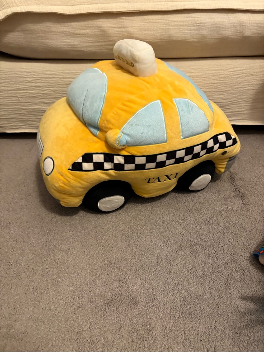 Plush Yellow FAO SCHWARZ NY Taxi Toy with Light Blue Windows - Kids Toy